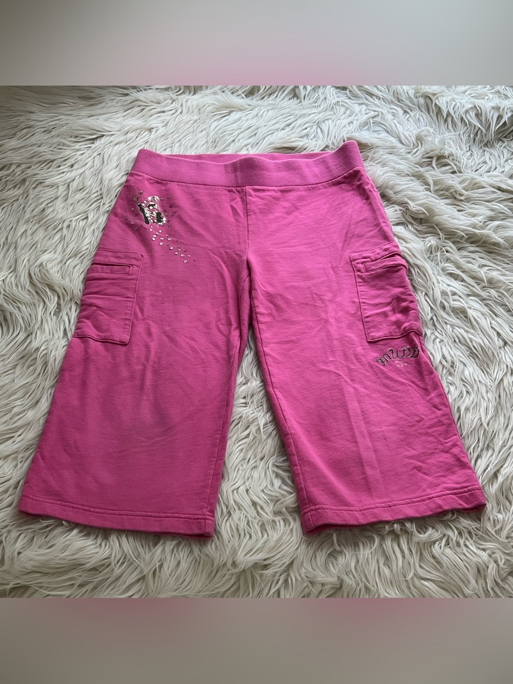 Vintage Y2K Mudd Girls Pink Wide Leg Sweatpants Gauchos Capris Butterfly Size L
